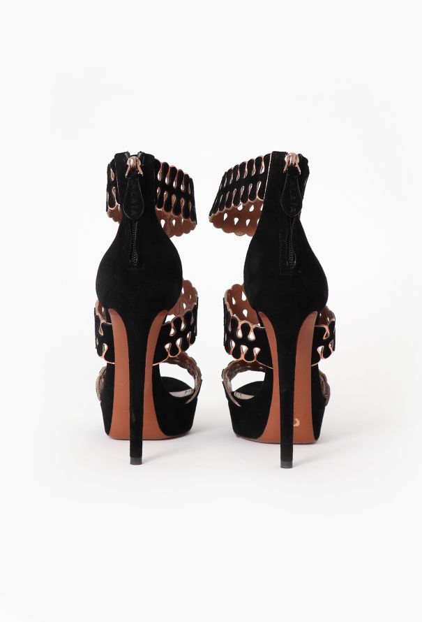 Alaïa S/S 2014 Black Suede Laser-Cut Sandals - 5