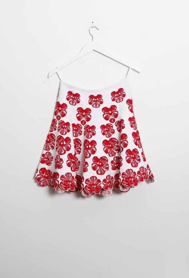 Alaïa S/S 2017 Floral Textured Skirt Red - 6