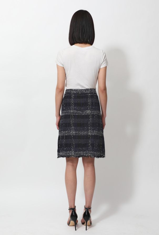 Chanel Checkered Tweed Fringed Skirt - 6