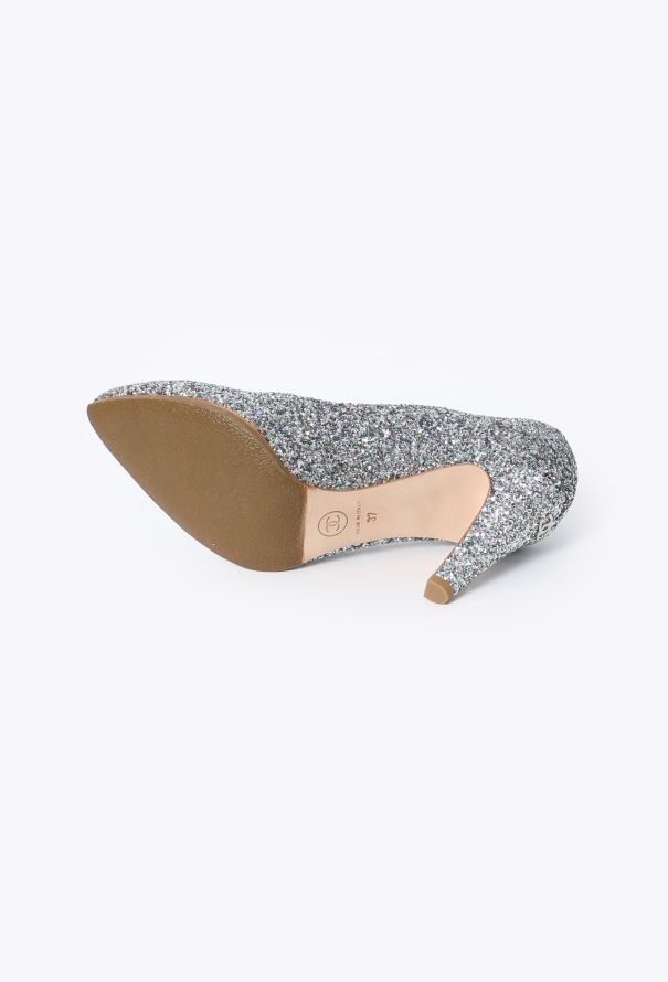 Chanel 2023 Silver Leather Iridescent Glitter Pumps - 5