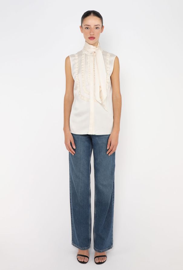 Chanel Ruffled Silk Lavallière Ivory Blouse - 2006 - 3