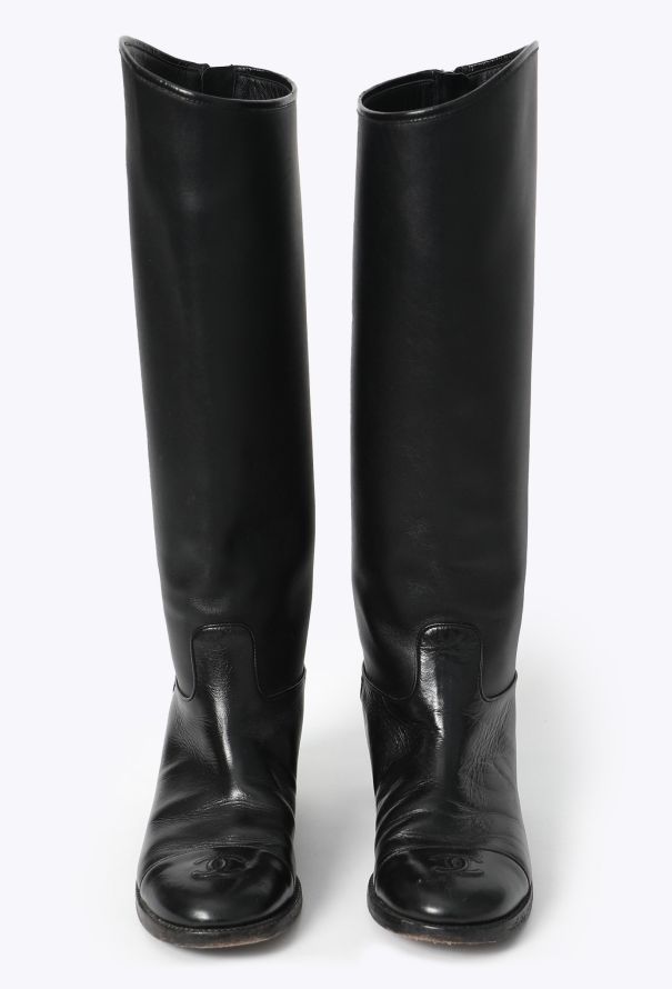 Chanel Black Leather 'CC' Riding Boots - 3