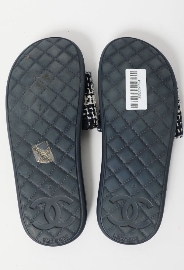 Chanel 2018 Tweed 'CC' Slides - 7