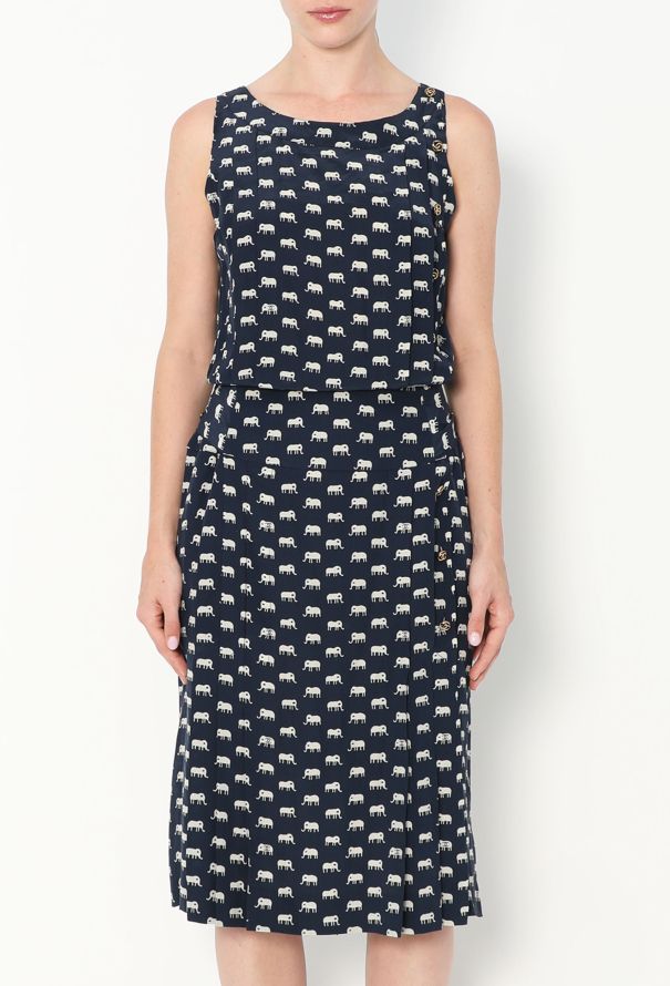 Chanel '80s Belted Silk 'CC' Trim Dress - 5