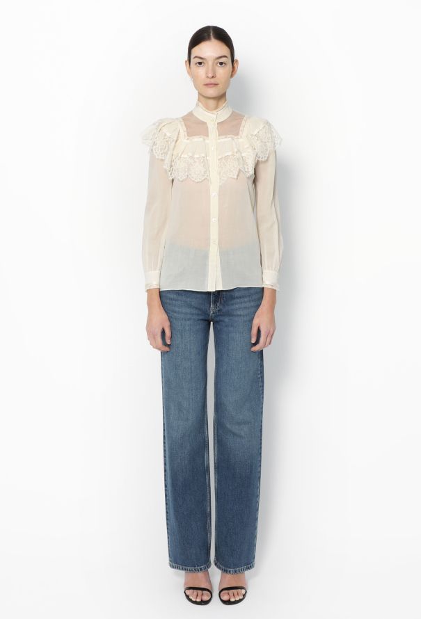 Saint Laurent Lace Ruffled Cotton Blouse - 4