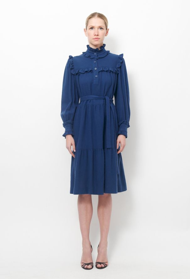 Saint Laurent Early '70s Belted Wool Smock Dress - 1
