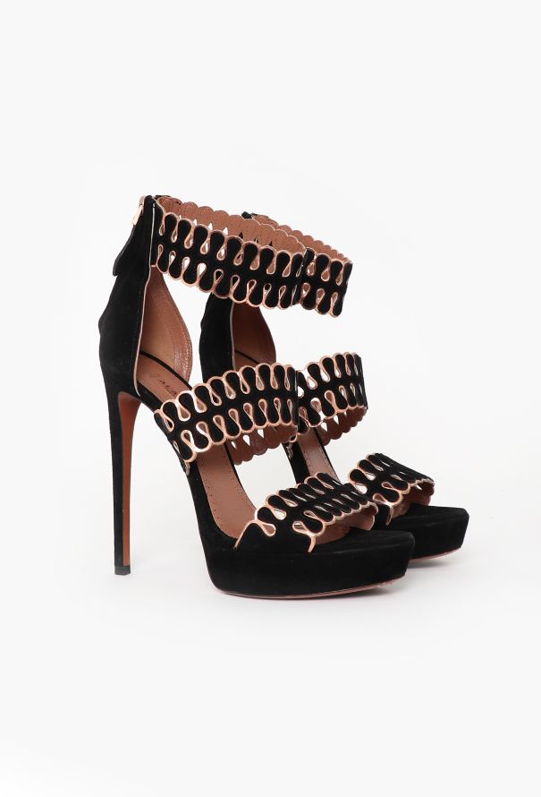 Alaïa S/S 2014 Black Suede Laser-Cut Sandals - 3