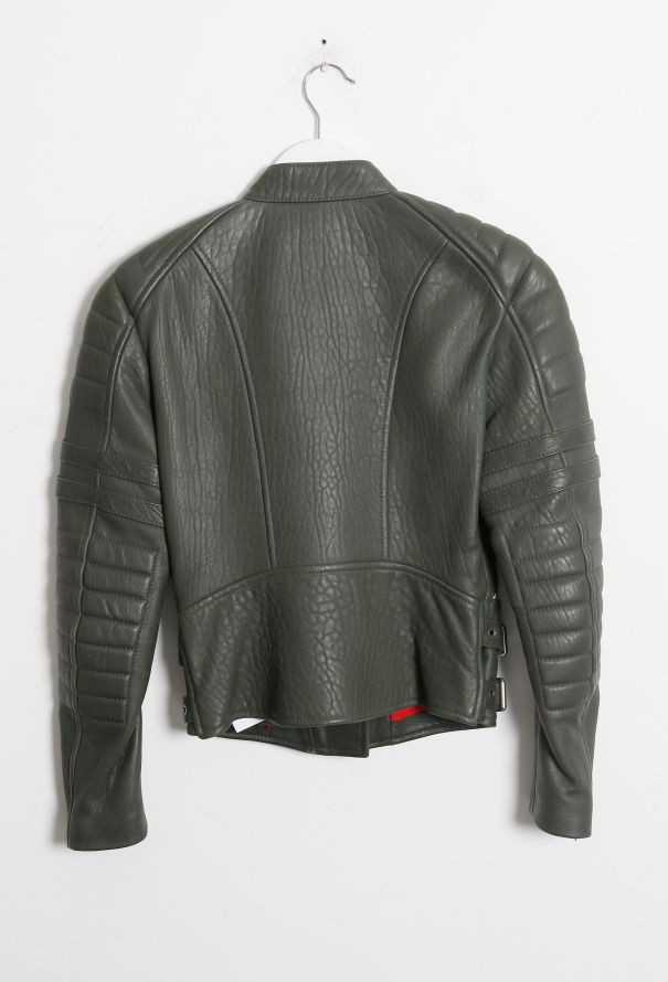 Céline Olive Leather Biker Jacket - 10