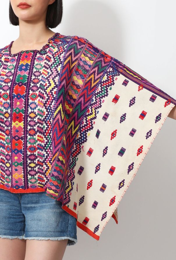 World Treasures Vintage Embroidered Mexican Poncho - 4