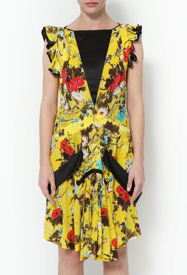 Balenciaga F/W 2007 Floral Yellow Silk Dress - 3