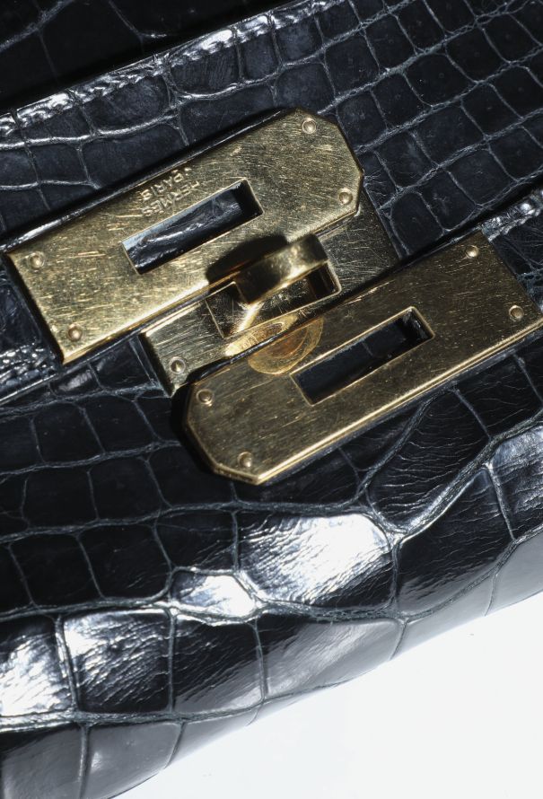 Hermès '50s Bleu Nuit Porosus Kelly Sellier 32 - 14