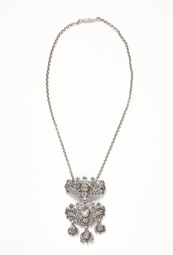 Vintage Fine Jewelry Silver & Diamonds Butterfly Cross Necklace - 2