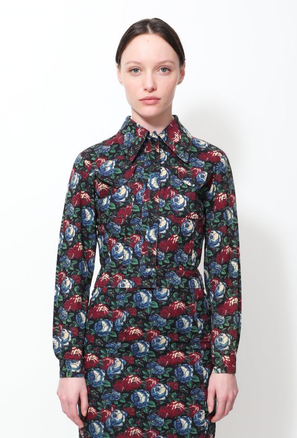 Saint Laurent RARE '60s Floral Crop Jacket & Skirt Ensemble - 2