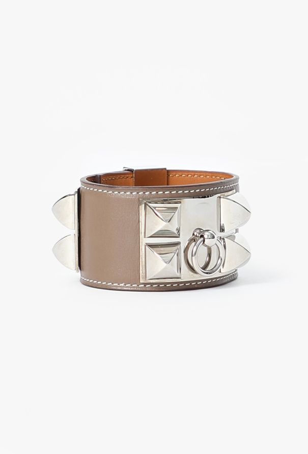 Hermès Taupe Leather Médor Cuff, 2008 - 3