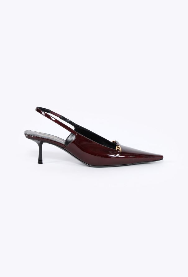 Saint Laurent 2024 Carine Burgundy Red Patent Slingback Heels - 1