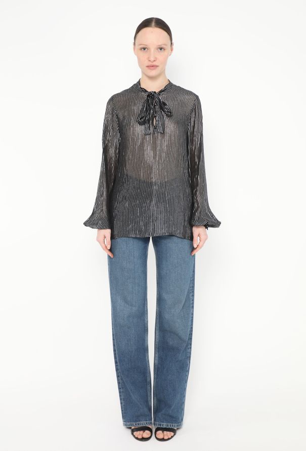 Saint Laurent Iridescent Lamé Lavallière Blouse - 3