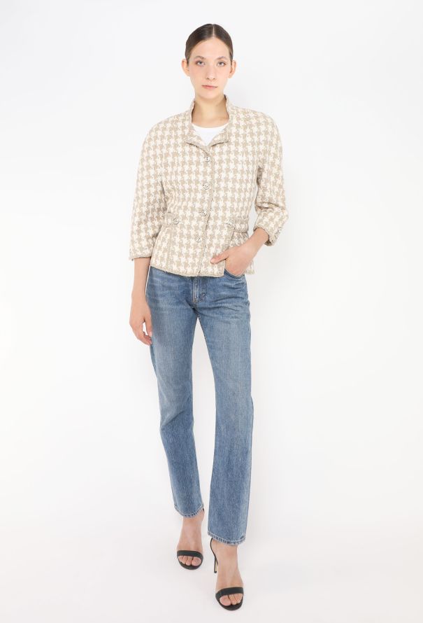 Chanel 2008 Houndstooth Beige Silk Tweed Jacket - 2