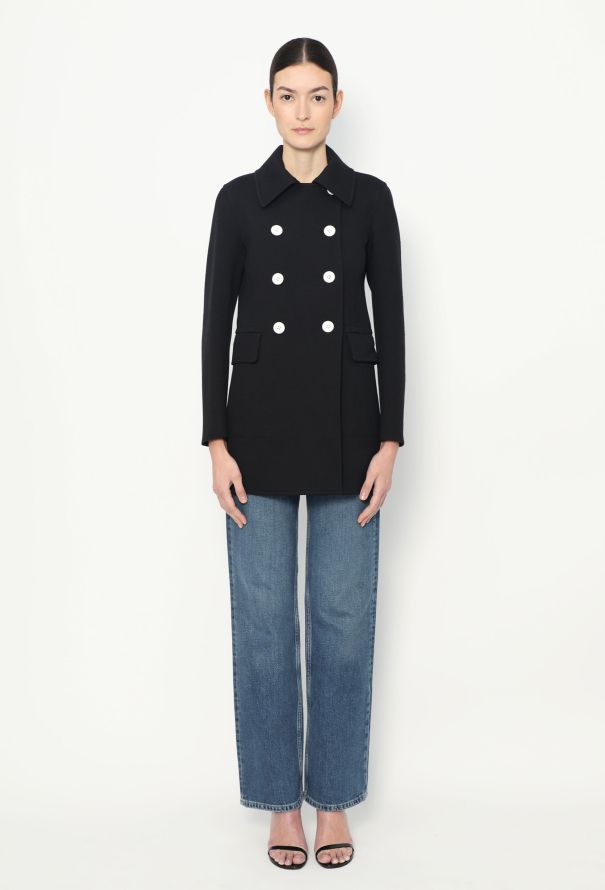 Céline Contrast Button Peacoat - 3