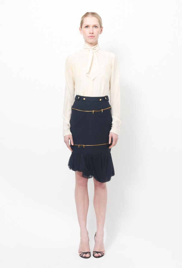 Balenciaga S/S 2005 Navy Zip Skirt - 1