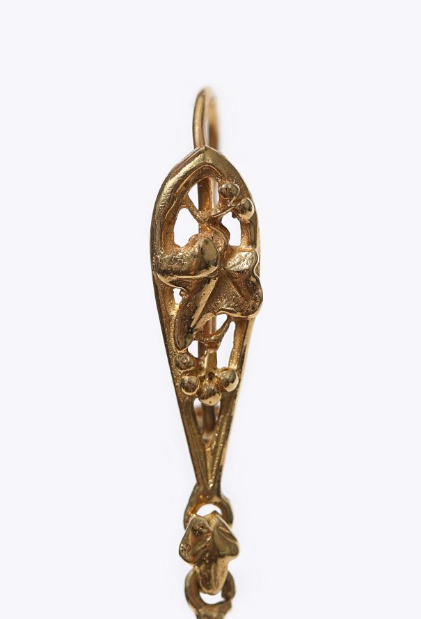 Vintage Fine Jewelry 18k Yellow Gold Leaf Pendant Earrings - 5