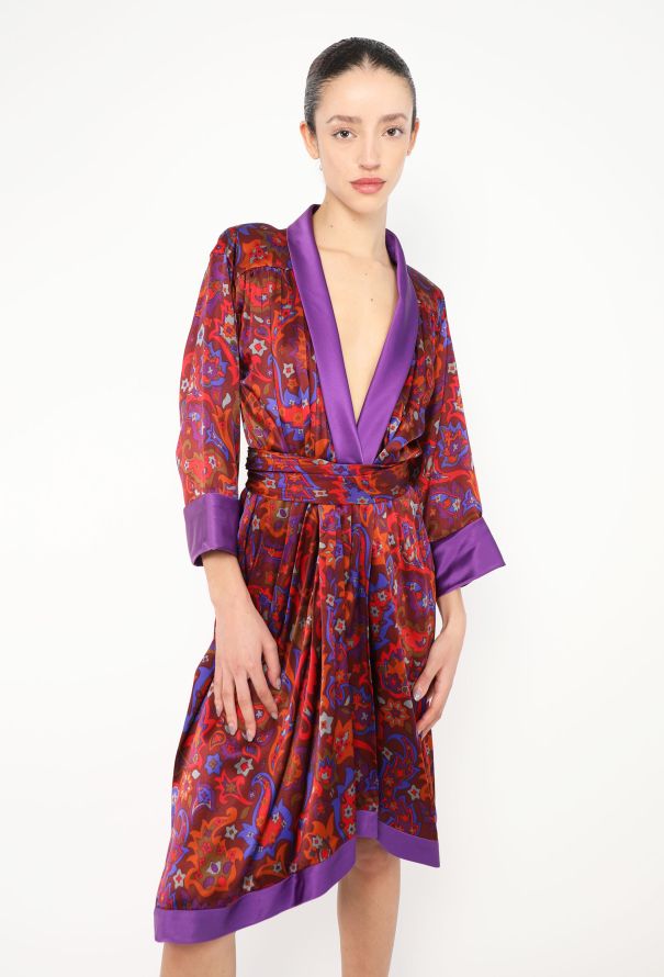 Saint Laurent F/W 1985 Paisley Silk Belted Robe - 3