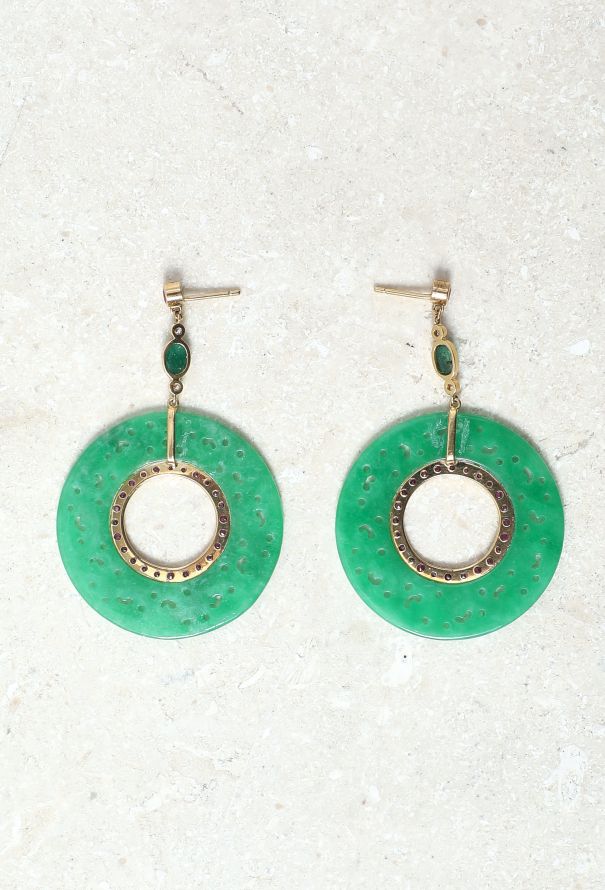 Vintage Fine Jewelry 18k Yellow Gold & Jade Earrings - 1