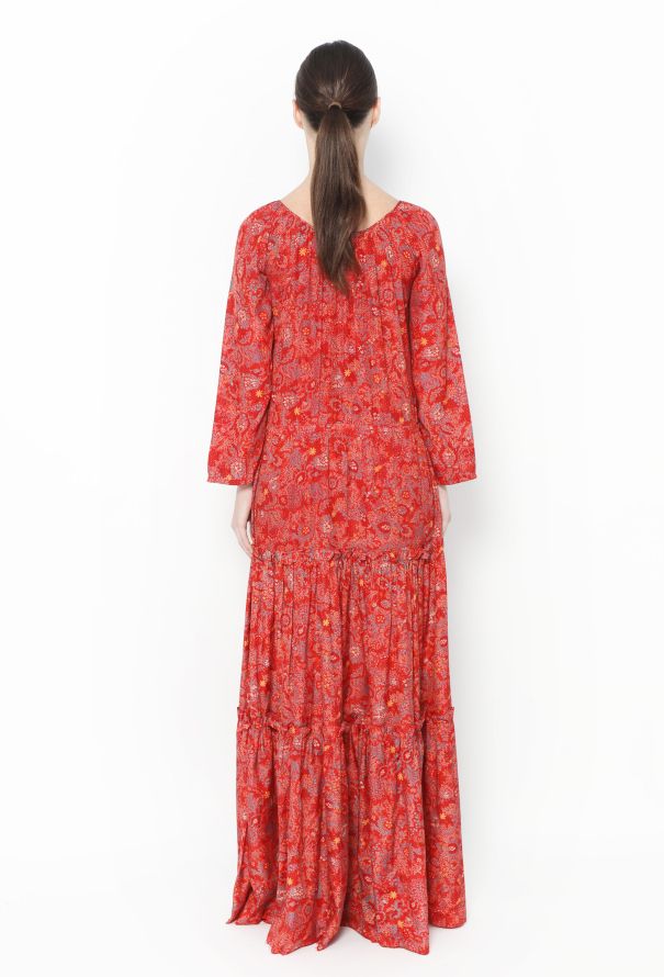'70s Red bohemian floral print maxi dress - 4