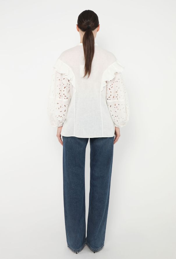 Chloé Pre-Fall 2022 Linen Eyelet Blouse - 5