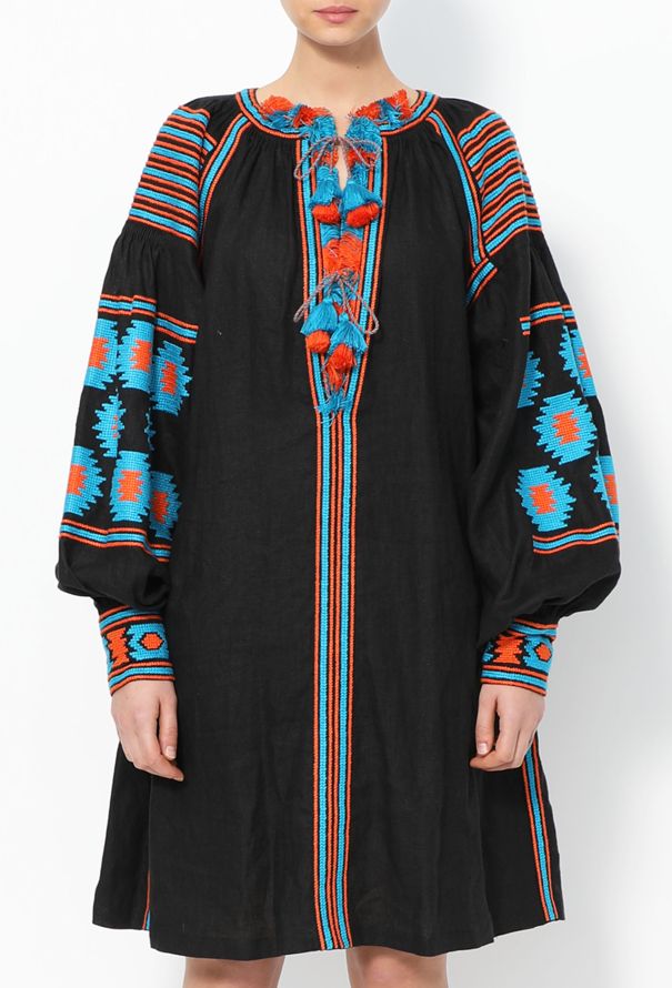 Vita Kin Embroidered Linen Tassel Tunic – Black Bicolor - 2