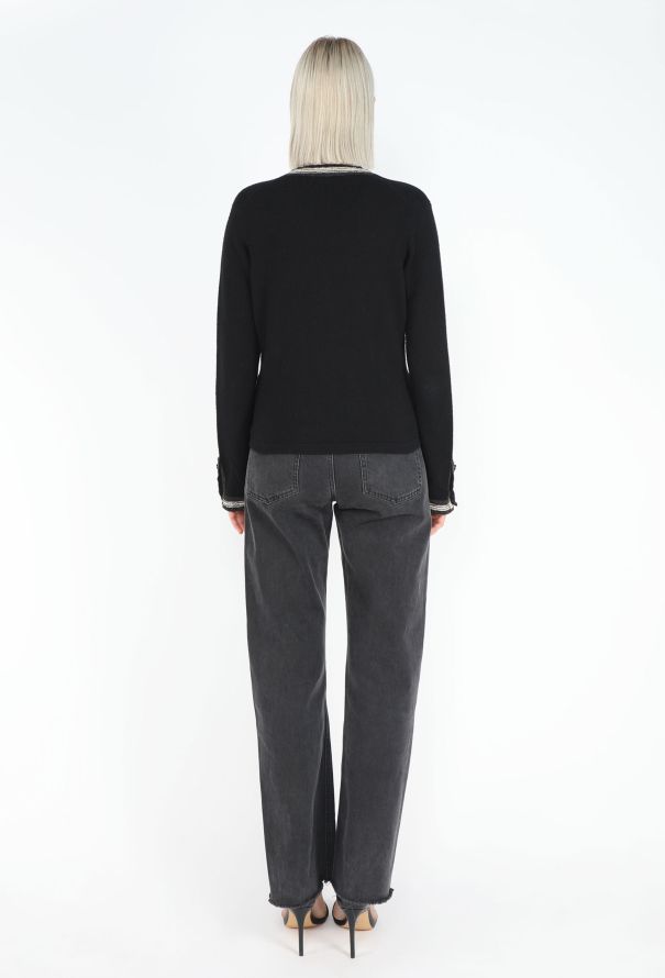 Chanel Black Cashmere Lamé Trim Cardigan - 5