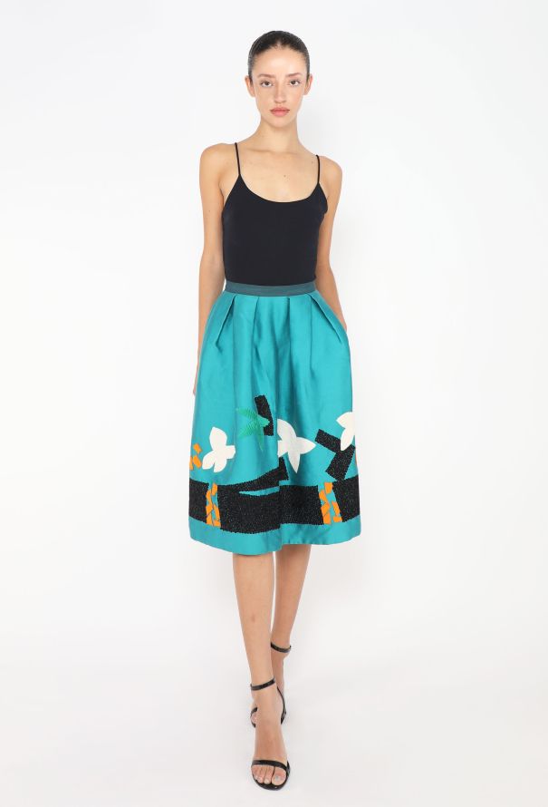 Oscar De La Renta Taffeta Embroidered Skirt - 1
