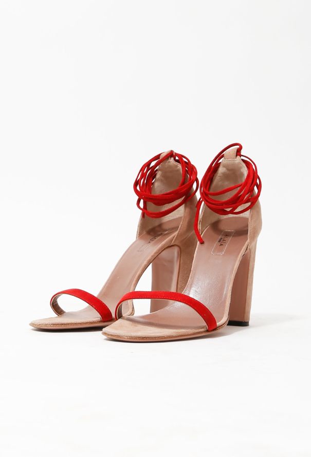 Alaïa Lace Up Suede Sandals - 4