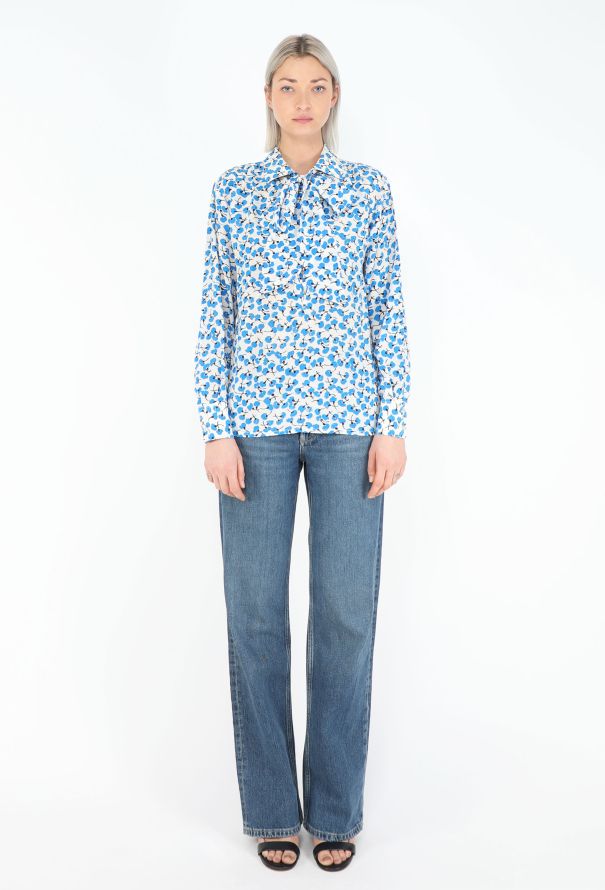 Saint Laurent Early '80s Poppy Lavallière Blouse - 3