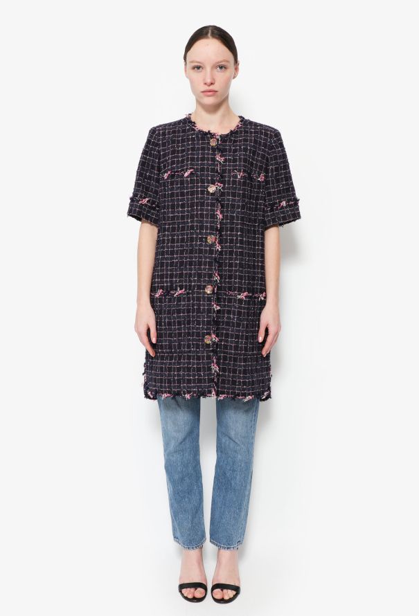 Chanel S/S 2015 Frayed Tweed Long Jacket - 3