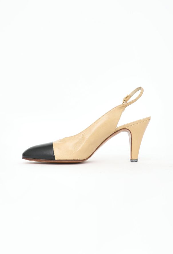 Chanel Bicolor Leather Slingback Heels - 4