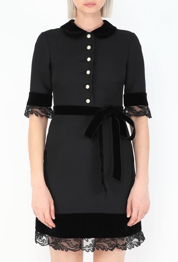 Gucci 2017 Black Silk Lace Pearl Dress - 2