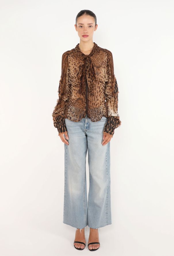Saint Laurent Leopard Beaded Silk Blouse, S/S 2002 - 3