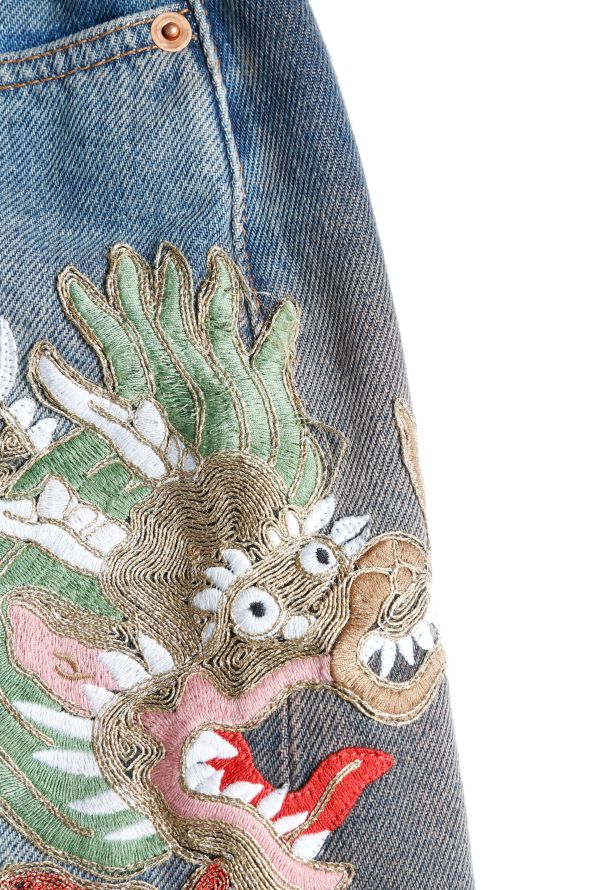 Gucci Dragon Embroidered Denim Skirt - 6