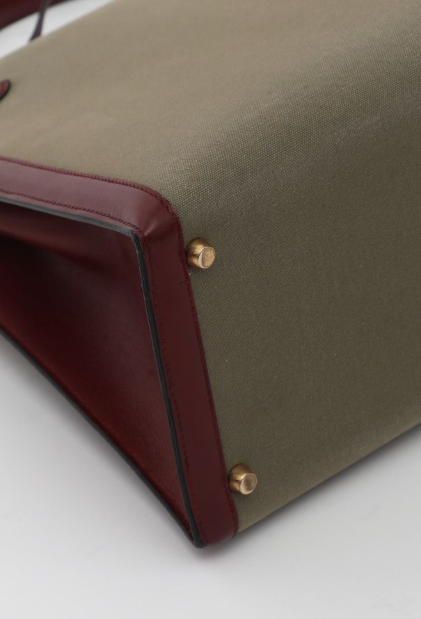 Hermès Exceptional 1994 Khaki Toile and Rouge H Box Kelly Sellier 35 - 14