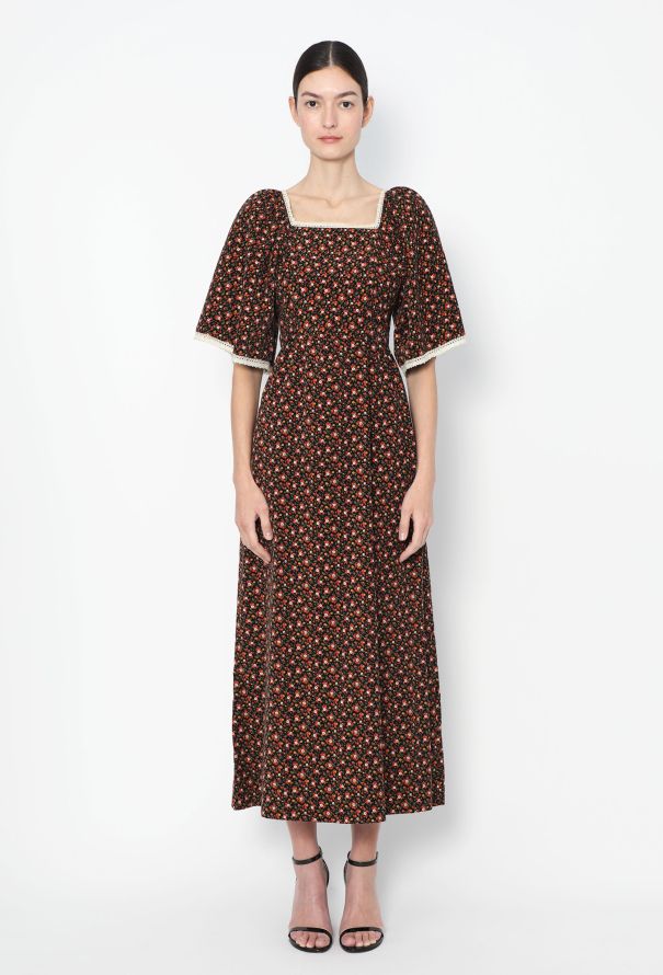 Floral Lace Trim Corduroy Dress - 2