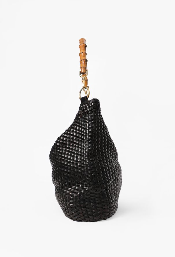 Gucci Vintage Black Bamboo Woven Leather Bag - 4