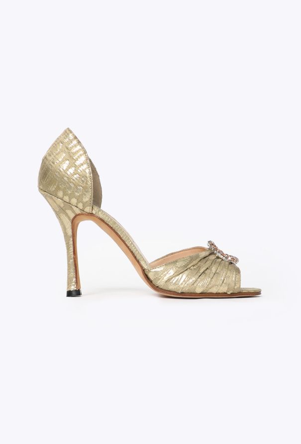 Manolo Blahnik Sedaraby Golden Metallic Peep-Toe Pumps - 1