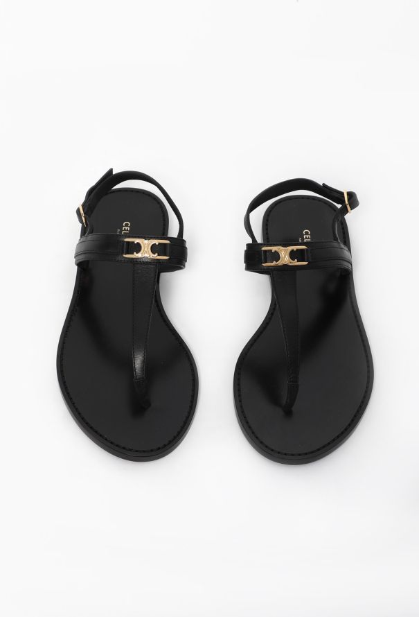 Céline Leather Triomphe Sandals Black - 3