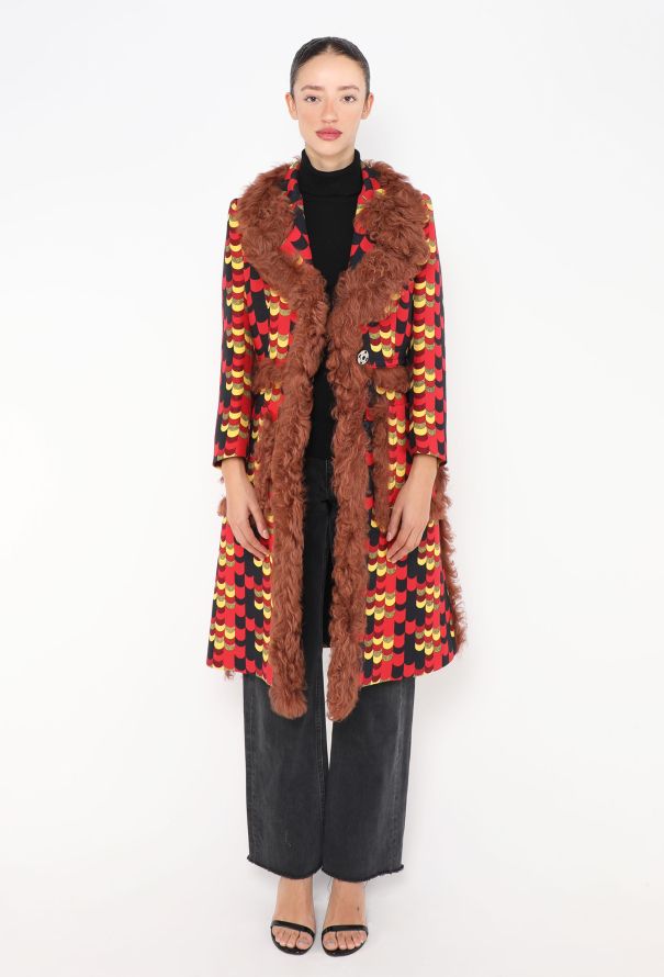 Prada F/W 2014 Graphic Shearling Trim Coat - 6