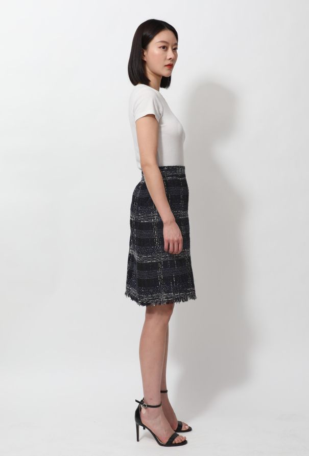 Chanel Checkered Tweed Fringed Skirt - 5