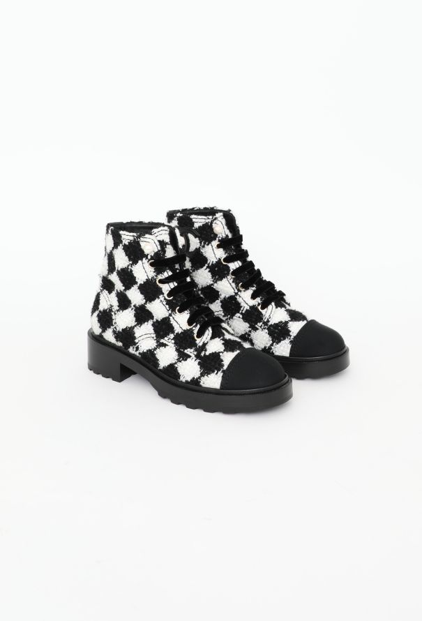 Chanel 2021 Grosgrain Tweed 'CC' Boots - 2