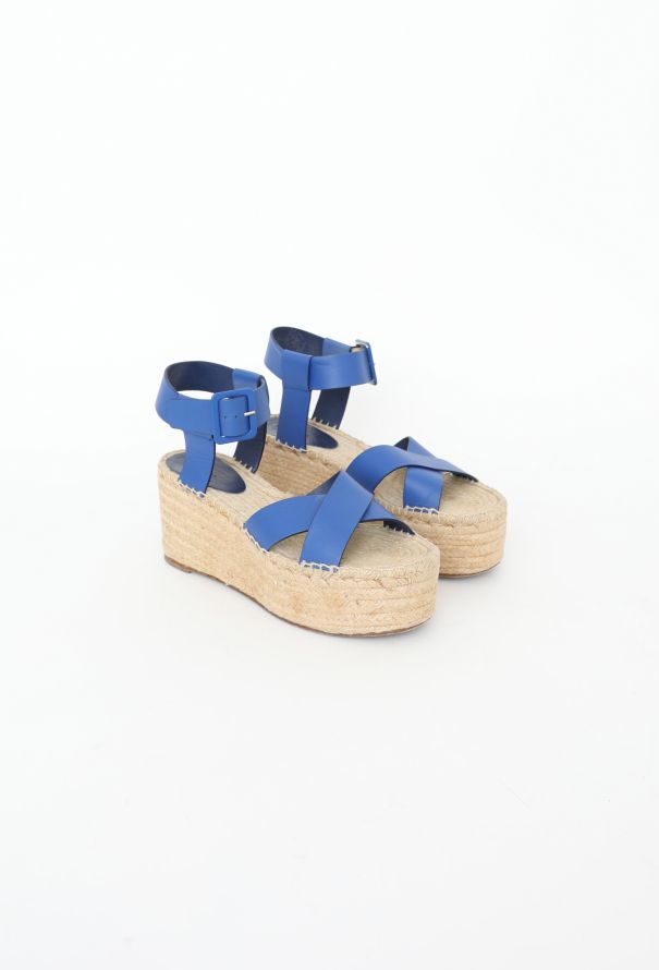 Céline Platform Blue Leather Espadrilles - 2