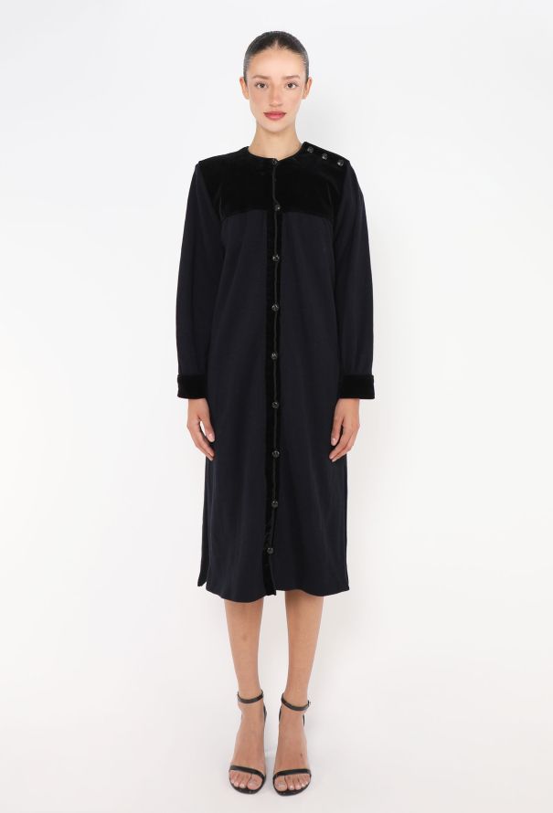 Saint Laurent Late '70s Velvet Trim Dress - 1