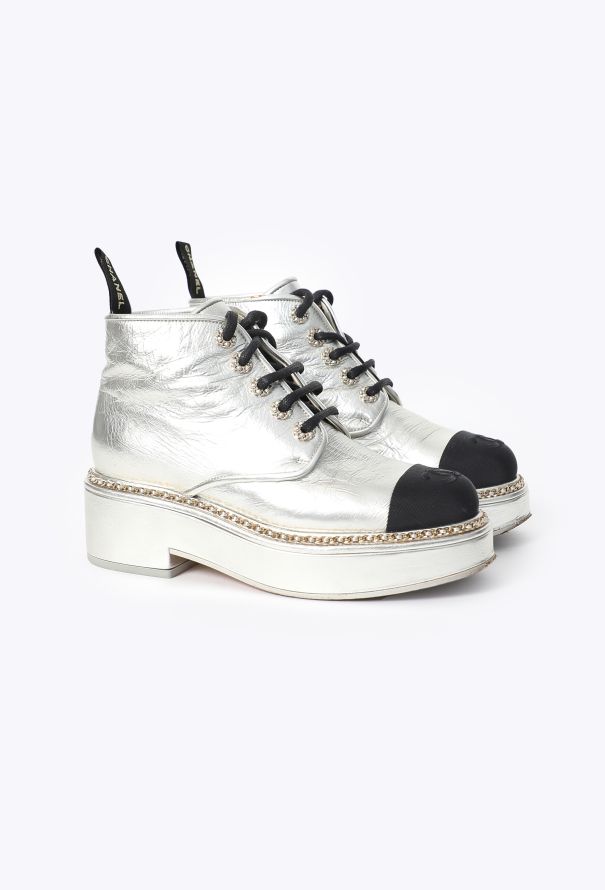 Chanel Metallic 'CC' Combat Boots - 3
