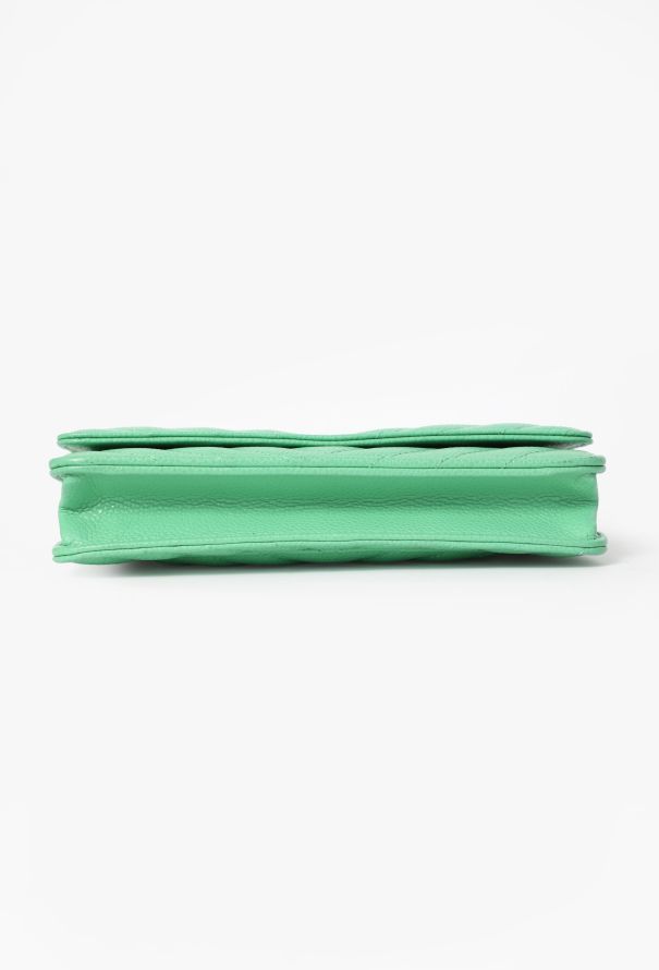 Chanel Green Caviar Chevron Wallet On Chain Bag - 7